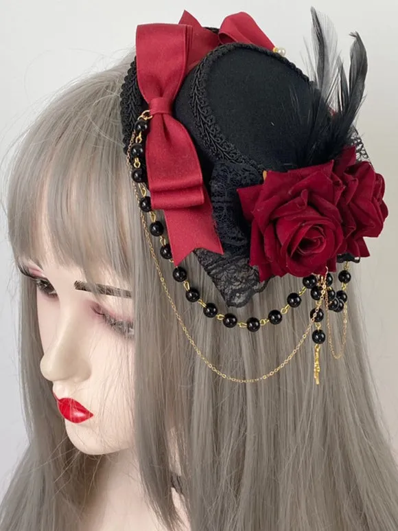 Gothic Lolita Hat Chains Pearls Accessory Polyester Burgundy Lolita Accessories
