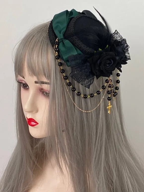 Gothic Lolita Hat Chains Pearls Accessory Polyester Burgundy Lolita Accessories