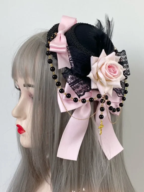 Gothic Lolita Hat Chains Pearls Accessory Polyester Burgundy Lolita Accessories