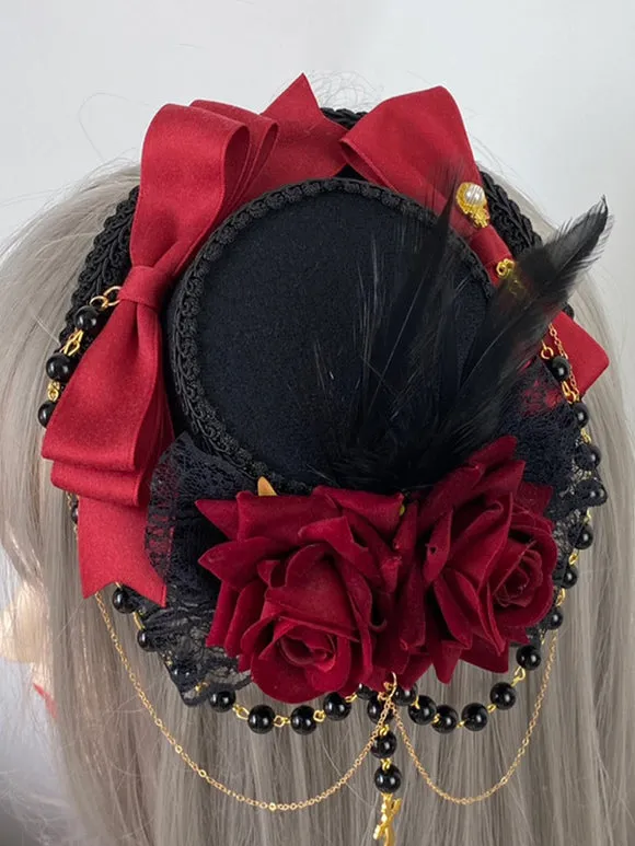 Gothic Lolita Hat Chains Pearls Accessory Polyester Burgundy Lolita Accessories