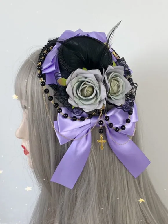 Gothic Lolita Hat Chains Pearls Accessory Polyester Burgundy Lolita Accessories