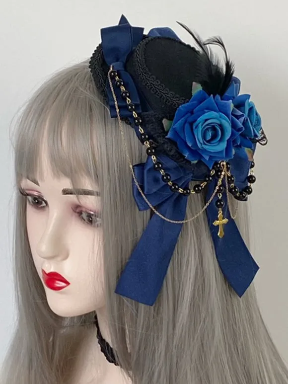 Gothic Lolita Hat Chains Pearls Accessory Polyester Burgundy Lolita Accessories