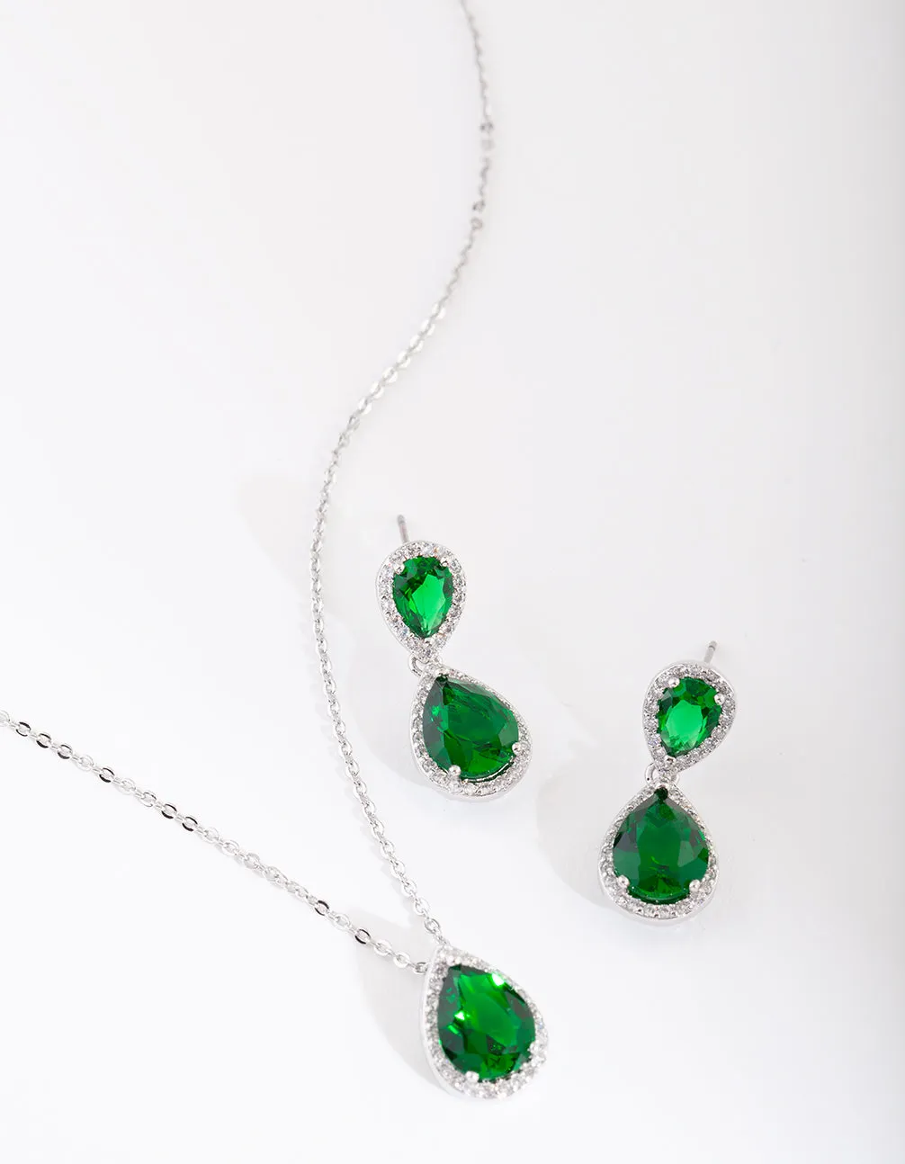 Green Diamond Simulant Teardrop Jewellery Set
