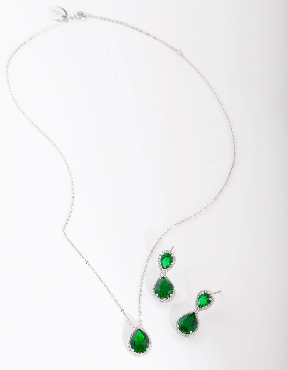 Green Diamond Simulant Teardrop Jewellery Set