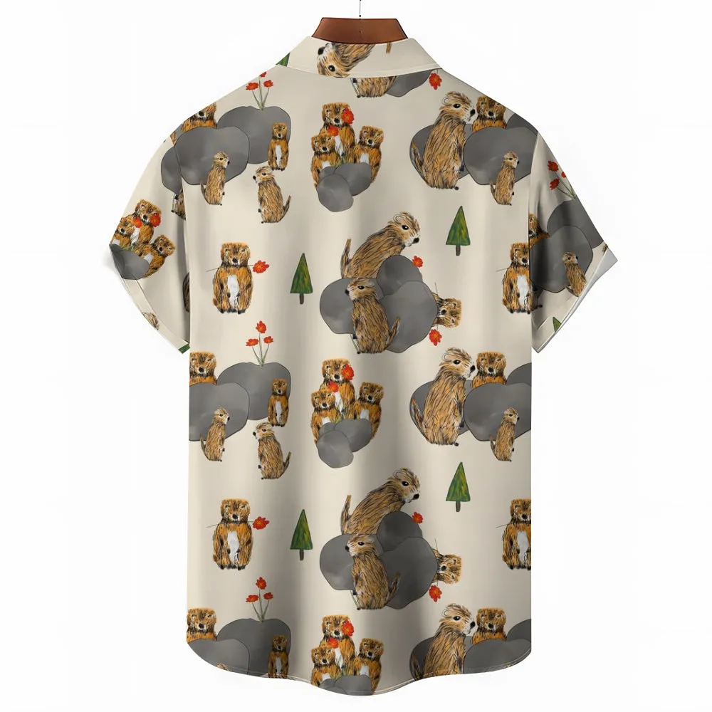 Groundhog Day Groundhogs Print Casual Short Sleeve Shirt 2412003821