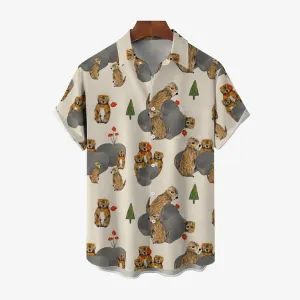 Groundhog Day Groundhogs Print Casual Short Sleeve Shirt 2412003821