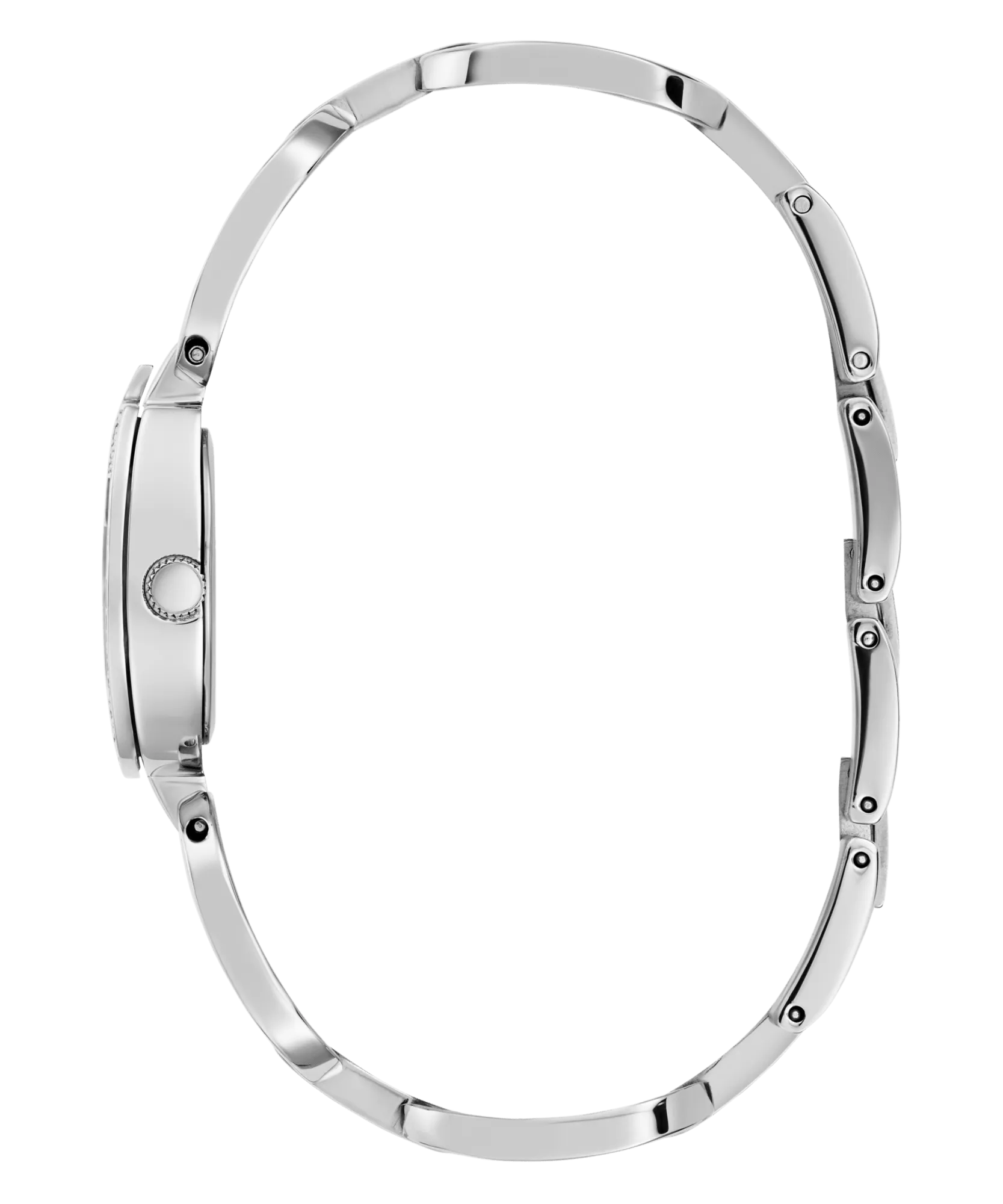 Guess Gia Polished Silver Tone Logo Case With Crystals Sunray Silver Dial And Polished Silver Tone Bracelet With Adjustable G Links GW0683L1