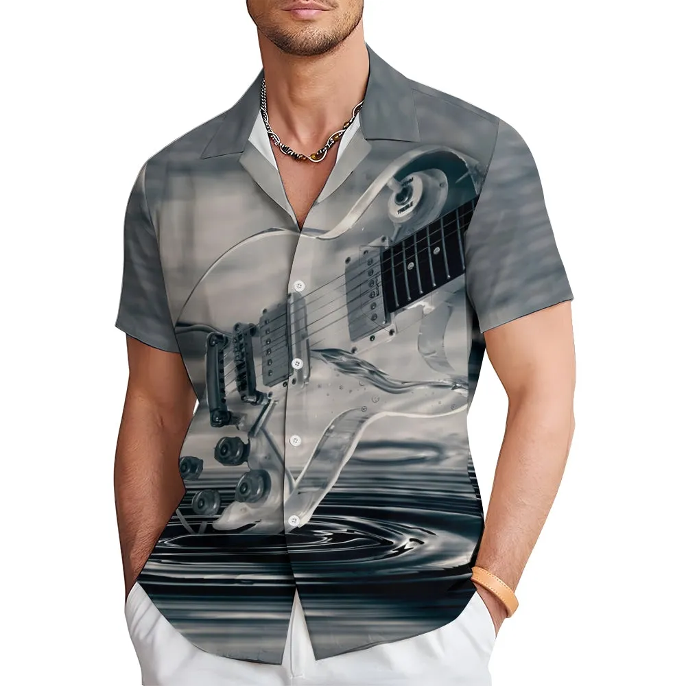 Guitar Print Casual Oversized Short Sleeve Shirt 2406003210