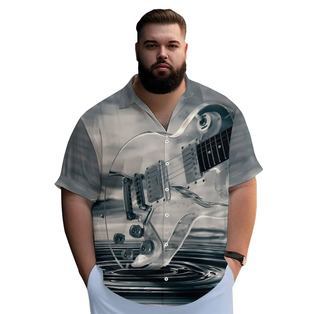 Guitar Print Casual Oversized Short Sleeve Shirt 2406003210