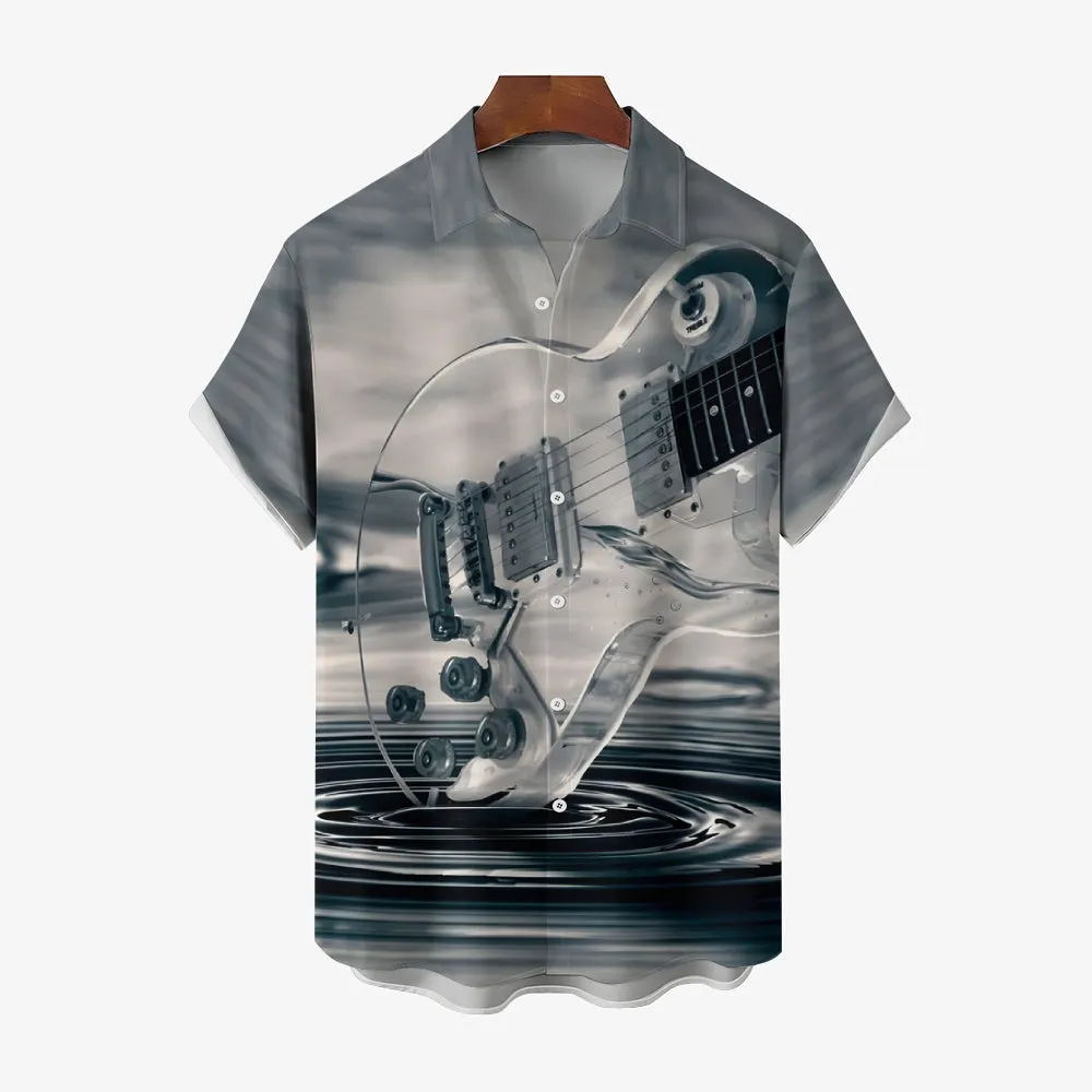 Guitar Print Casual Oversized Short Sleeve Shirt 2406003210