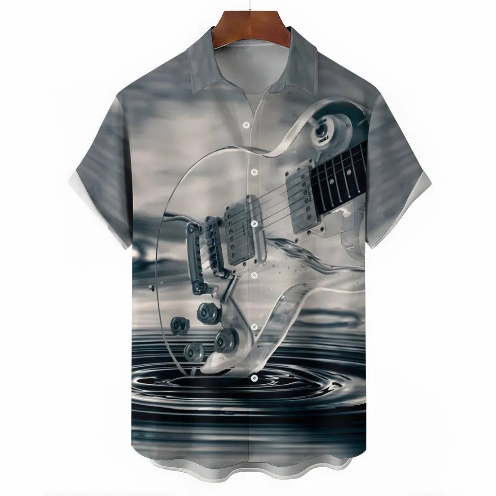 Guitar Print Casual Oversized Short Sleeve Shirt 2406003210