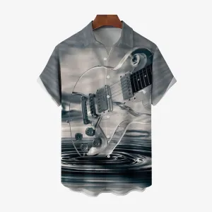 Guitar Print Casual Oversized Short Sleeve Shirt 2406003210