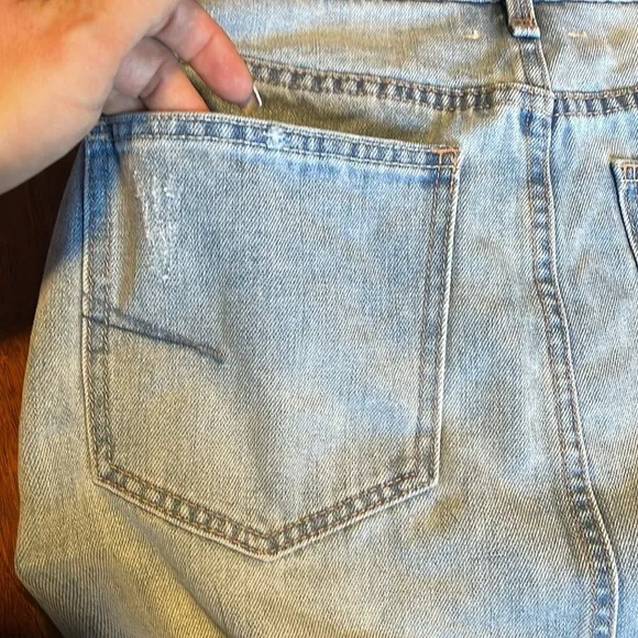 Habitual light wash denim skirt slits on sides zipper &amp; button fly distressed