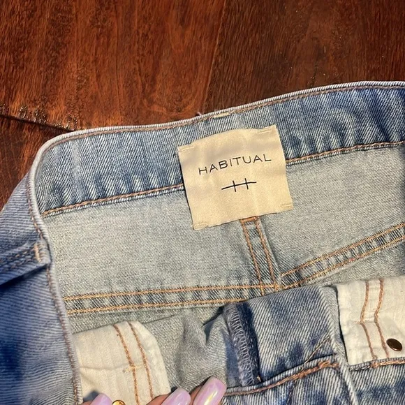 Habitual light wash denim skirt slits on sides zipper &amp; button fly distressed