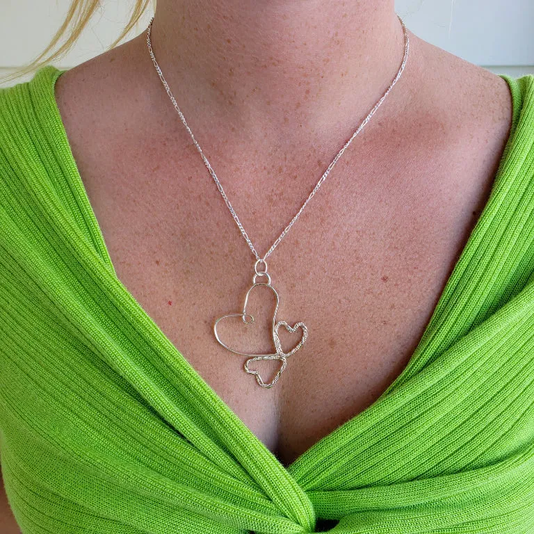 Handmade Sterling Silver Looped Heart Pendant – Twisted Hearts Design with Interchangeable Chains
