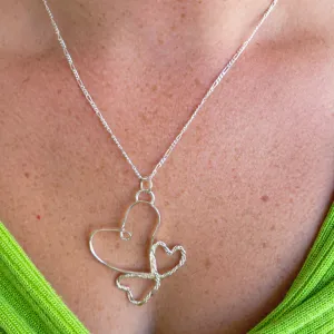 Handmade Sterling Silver Looped Heart Pendant – Twisted Hearts Design with Interchangeable Chains