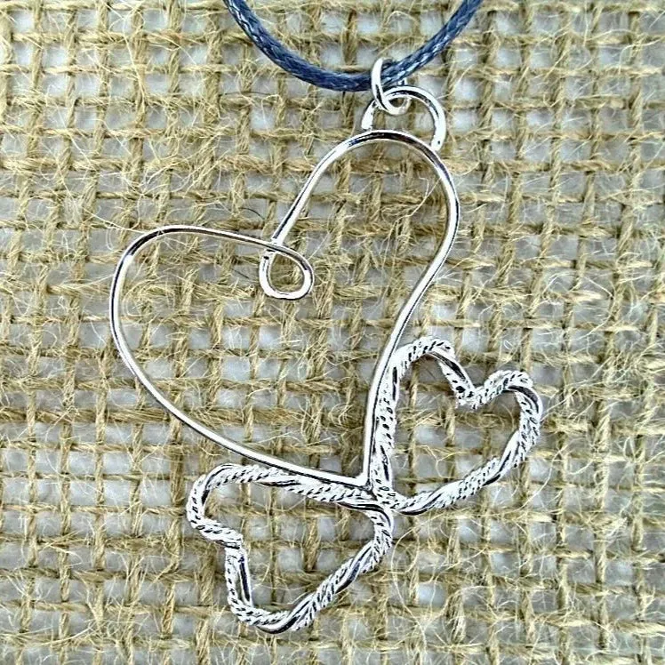 Handmade Sterling Silver Looped Heart Pendant – Twisted Hearts Design with Interchangeable Chains