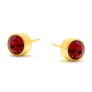 Harley Small Stud Earrings with Red Siam Round Crystals from Swarovski Gold Plated
