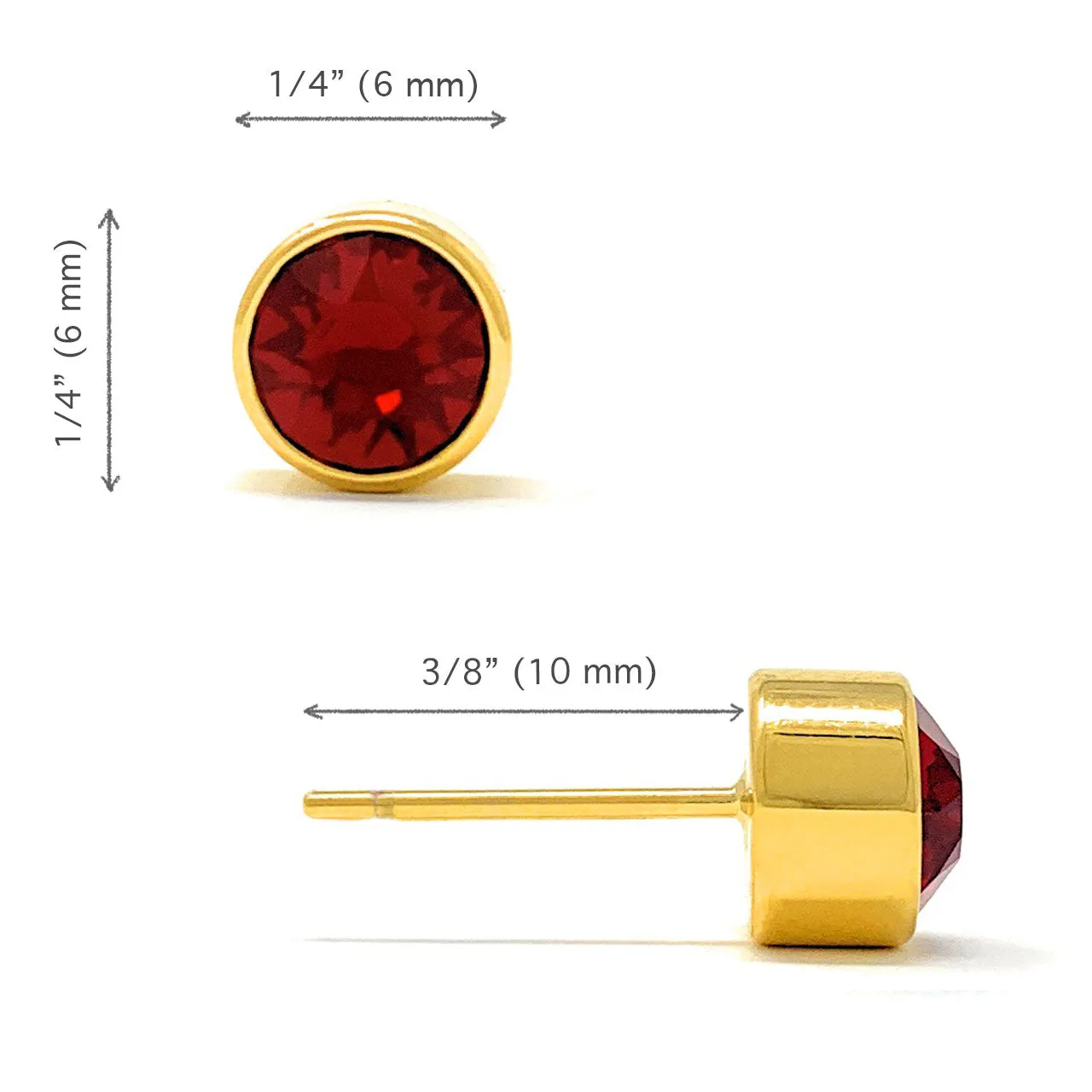 Harley Small Stud Earrings with Red Siam Round Crystals from Swarovski Gold Plated