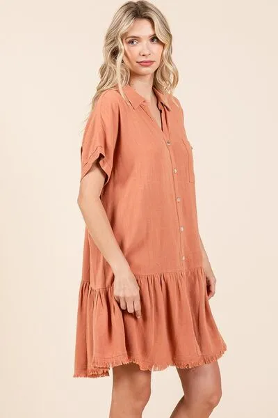 Hazel Blues® |  Mittoshop Linen Blend Button Down Shirt Mini Dress