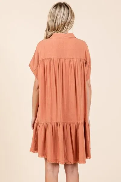 Hazel Blues® |  Mittoshop Linen Blend Button Down Shirt Mini Dress