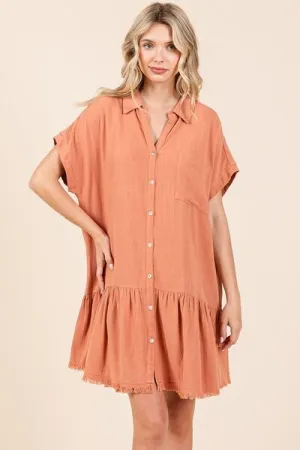 Hazel Blues® |  Mittoshop Linen Blend Button Down Shirt Mini Dress