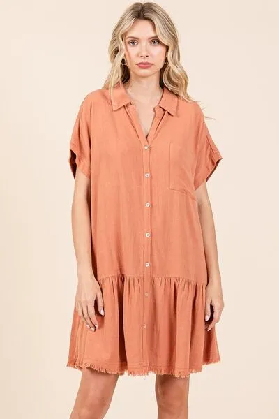 Hazel Blues® |  Mittoshop Linen Blend Button Down Shirt Mini Dress