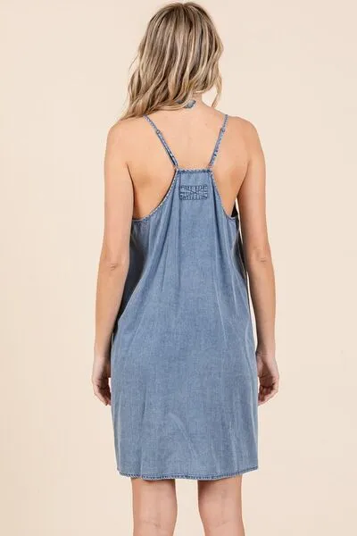 Hazel Blues® |  Mittoshop Washed Patch Pocket Mini Cami Denim Dress