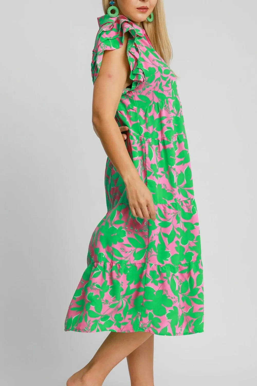 Hazel Blues® | Umgee Floral Collared Ruffle Cap Sleeve Midi Dress