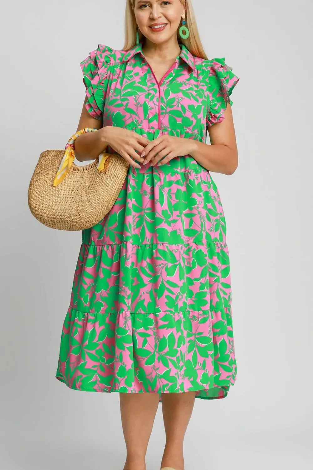 Hazel Blues® | Umgee Floral Collared Ruffle Cap Sleeve Midi Dress