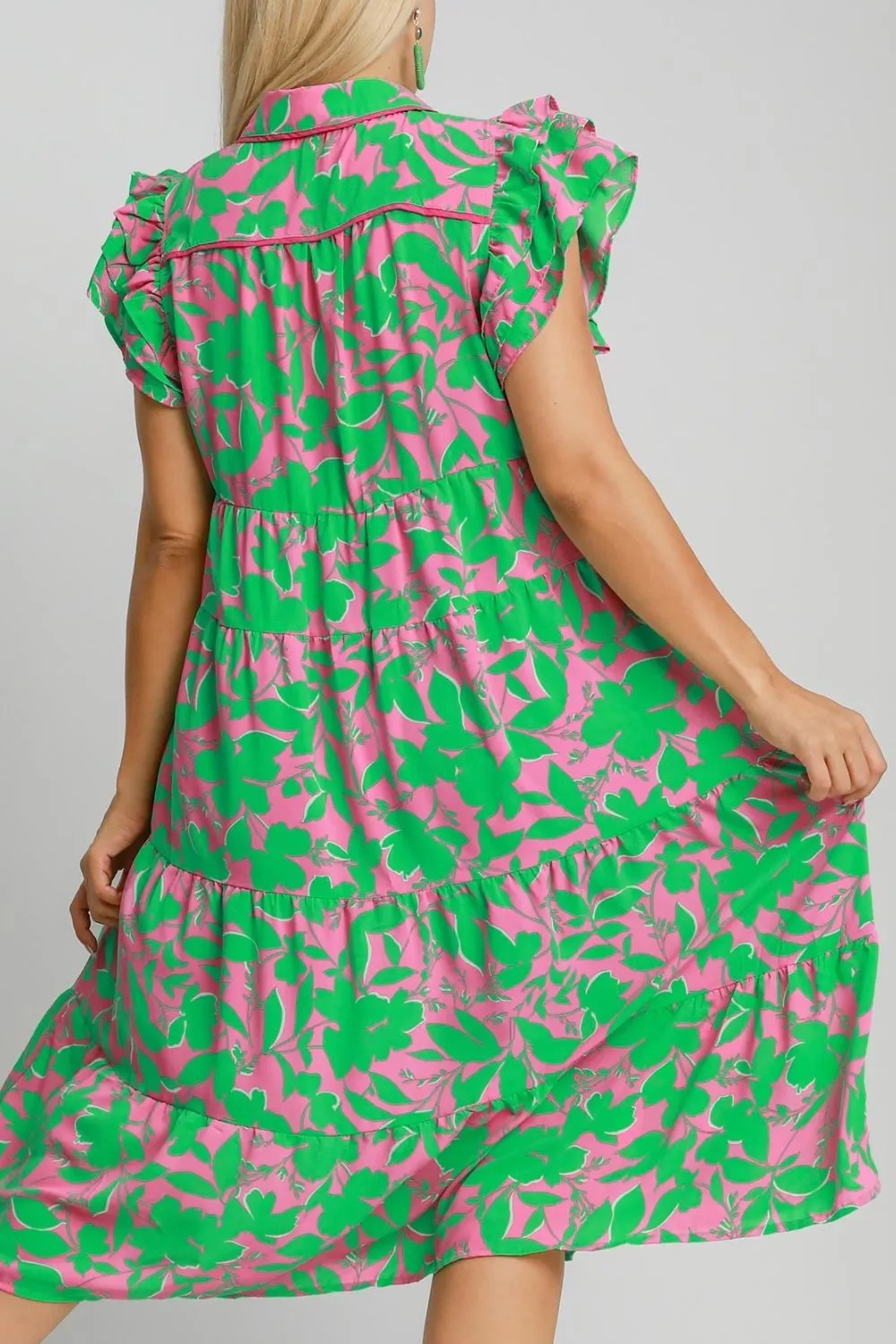 Hazel Blues® | Umgee Floral Collared Ruffle Cap Sleeve Midi Dress