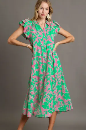 Hazel Blues® | Umgee Floral Collared Ruffle Cap Sleeve Midi Dress