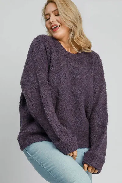 Hazel Blues® | Umgee Round Neck Long Sleeve Boucle Sweater