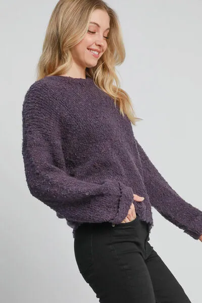 Hazel Blues® | Umgee Round Neck Long Sleeve Boucle Sweater