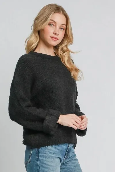 Hazel Blues® | Umgee Round Neck Long Sleeve Boucle Sweater