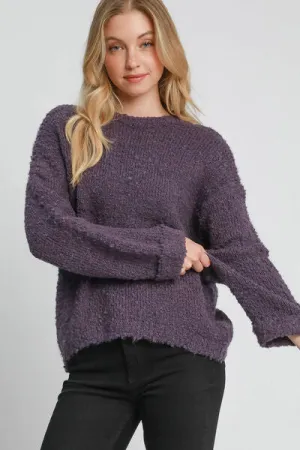 Hazel Blues® | Umgee Round Neck Long Sleeve Boucle Sweater
