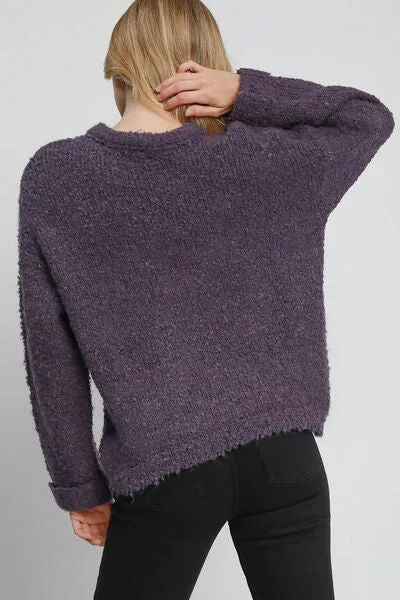 Hazel Blues® | Umgee Round Neck Long Sleeve Boucle Sweater