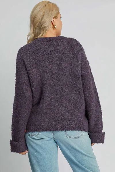 Hazel Blues® | Umgee Round Neck Long Sleeve Boucle Sweater