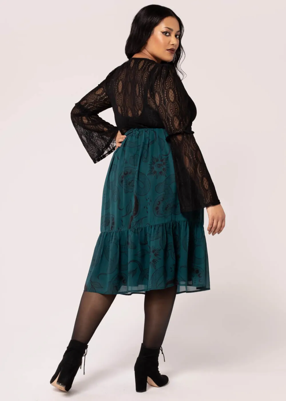Hell Bunny Venom Snake 70's Skirt Green