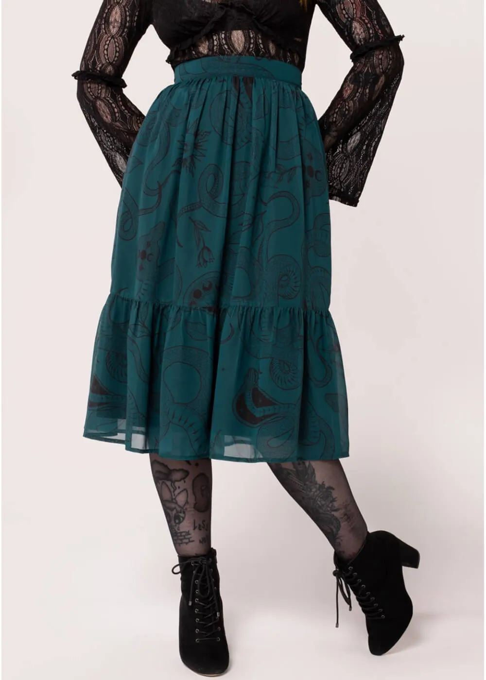 Hell Bunny Venom Snake 70's Skirt Green