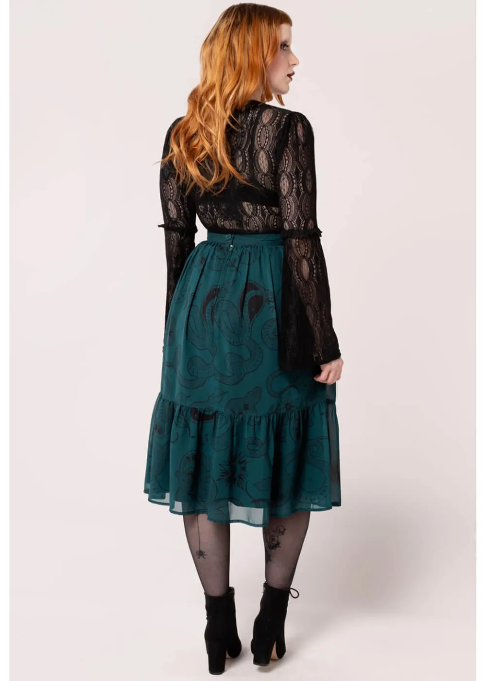 Hell Bunny Venom Snake 70's Skirt Green