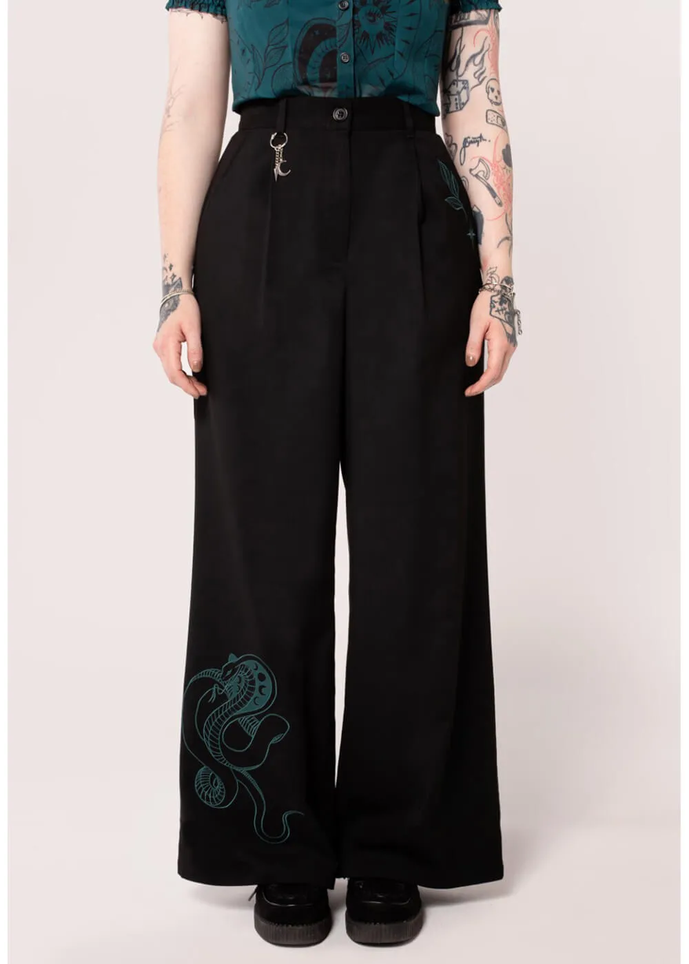 Hell Bunny Venom Snake 80's Trousers Green