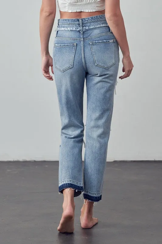 High Rise Double Waistband Released Hem Jeans
