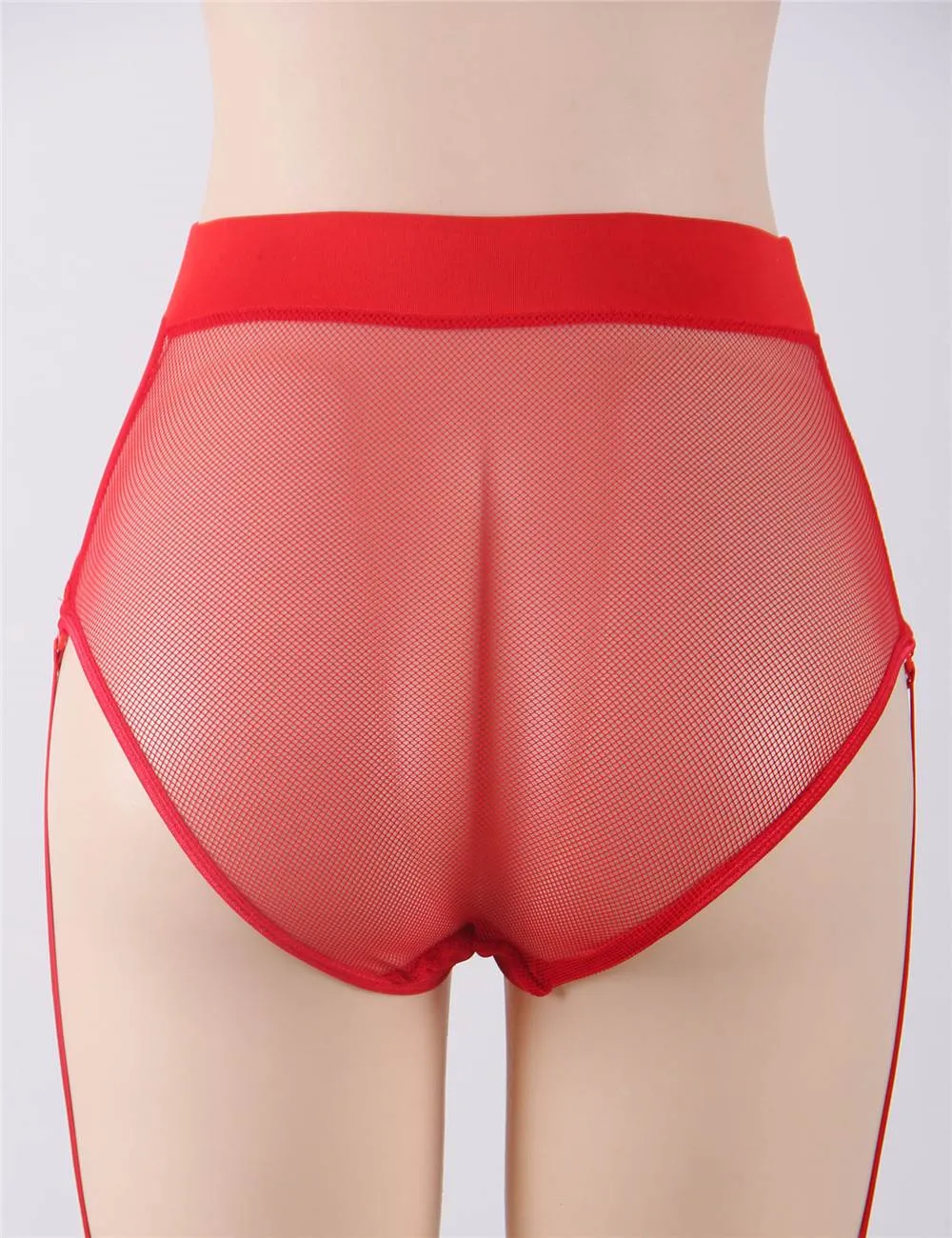 High Waist Side Black Garter Fishnet Panty
