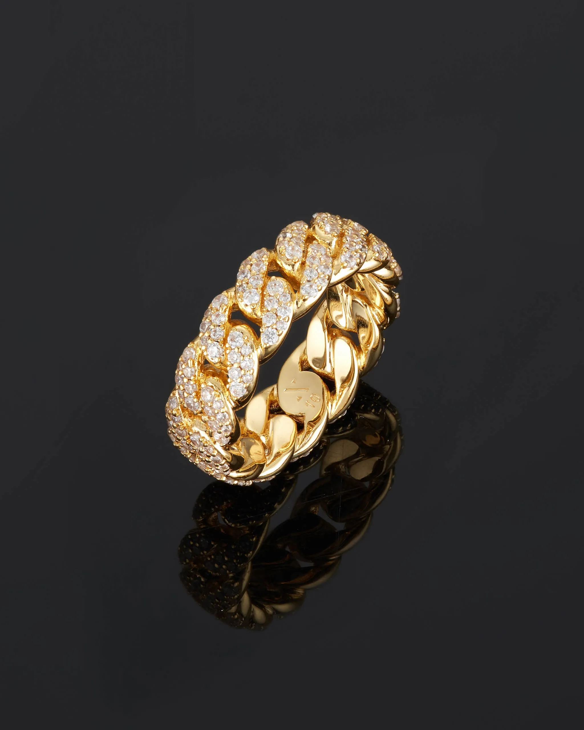 Iced Out Cuban Link Ring - Gold