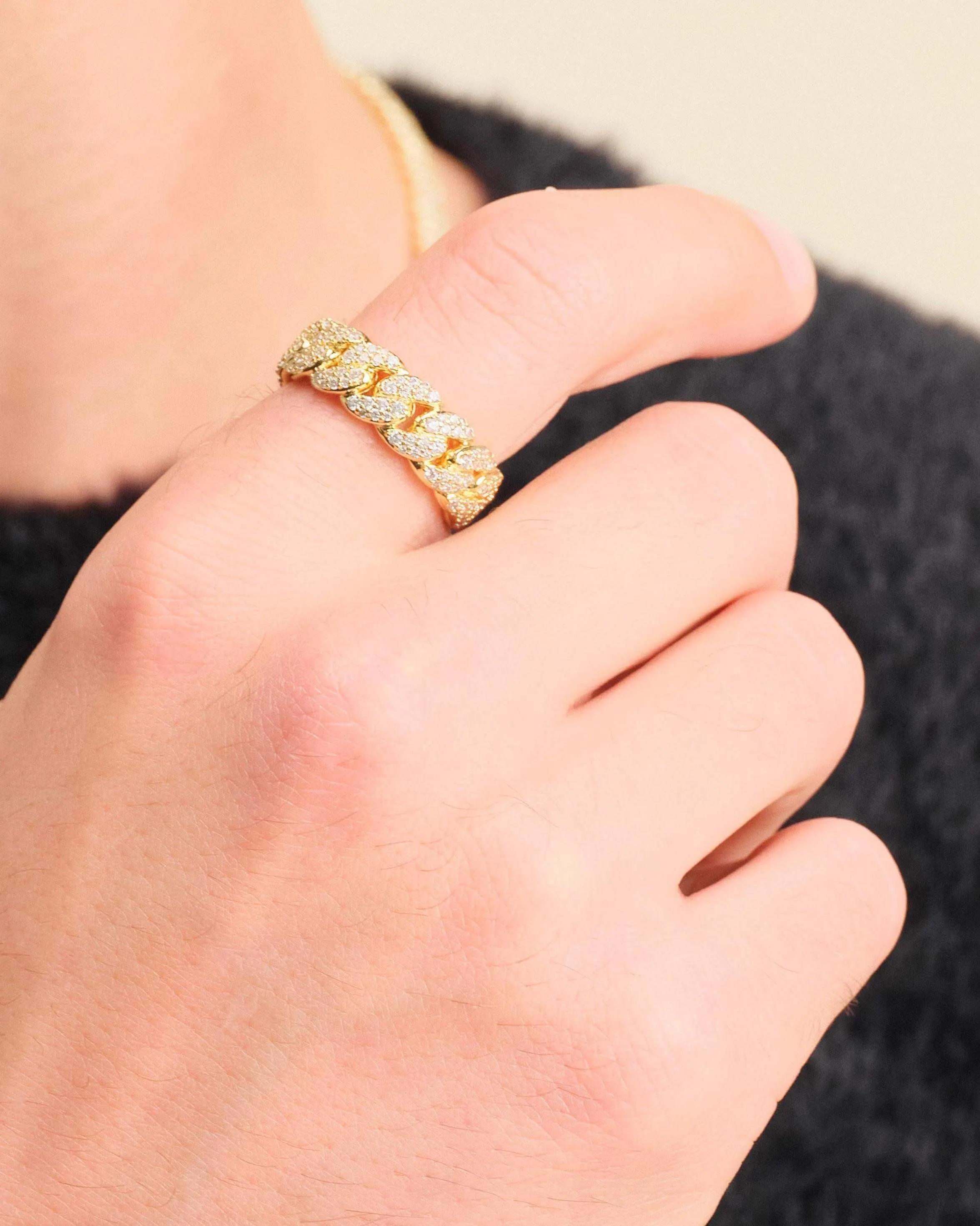 Iced Out Cuban Link Ring - Gold