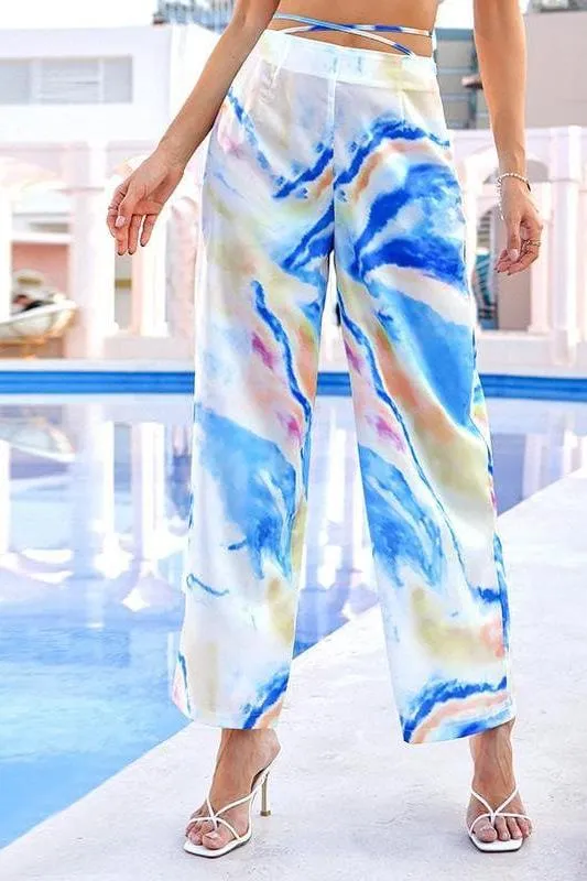 Ink Print Criss Cross Waist Pants