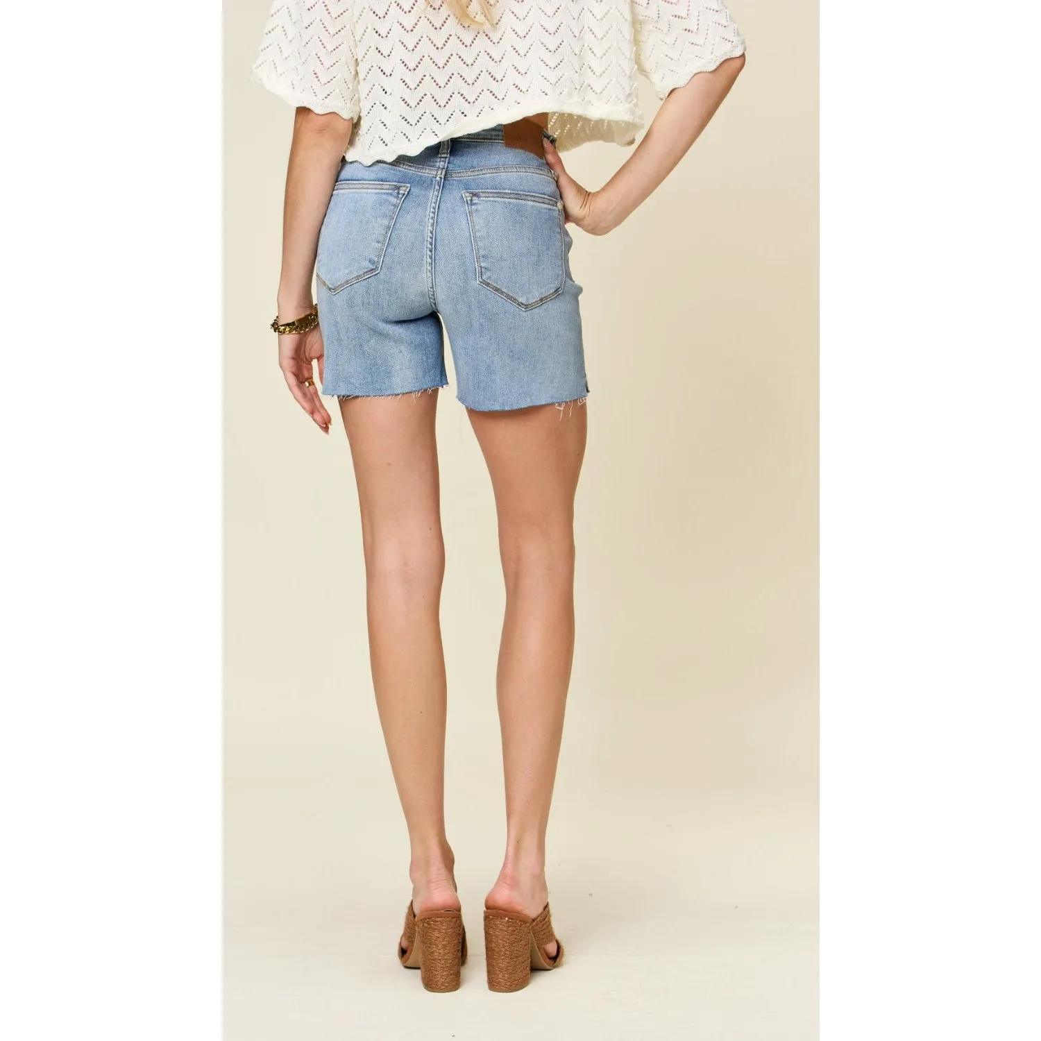 Judy Blue Full Size High Waist Raw Hem Denim Shorts
