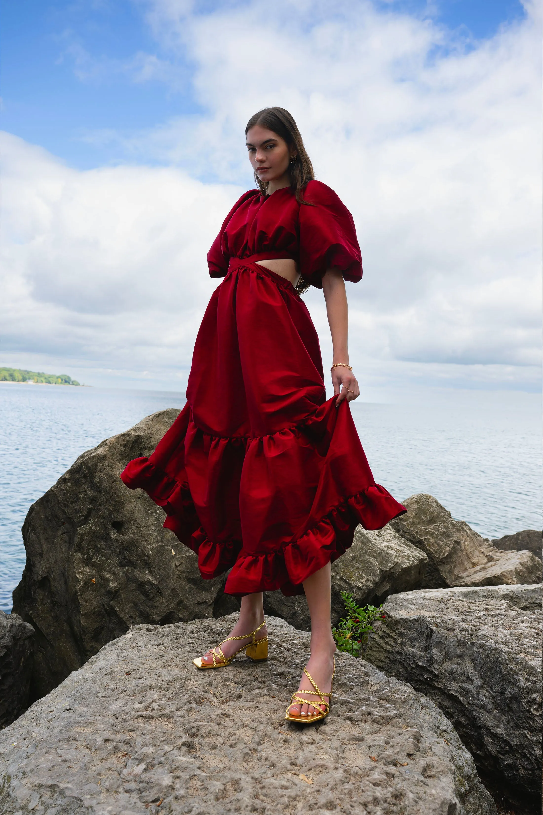 Laila Maxi Taffeta Dress Carmine