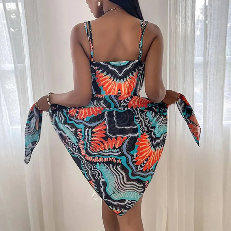 Leopard Pattern Chains Decoration Swimsuit Set